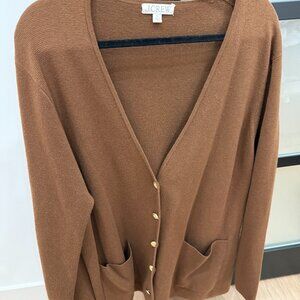 JCREW Camel Brown Tan Cardigan with gold buttons Size XL Never Worn!